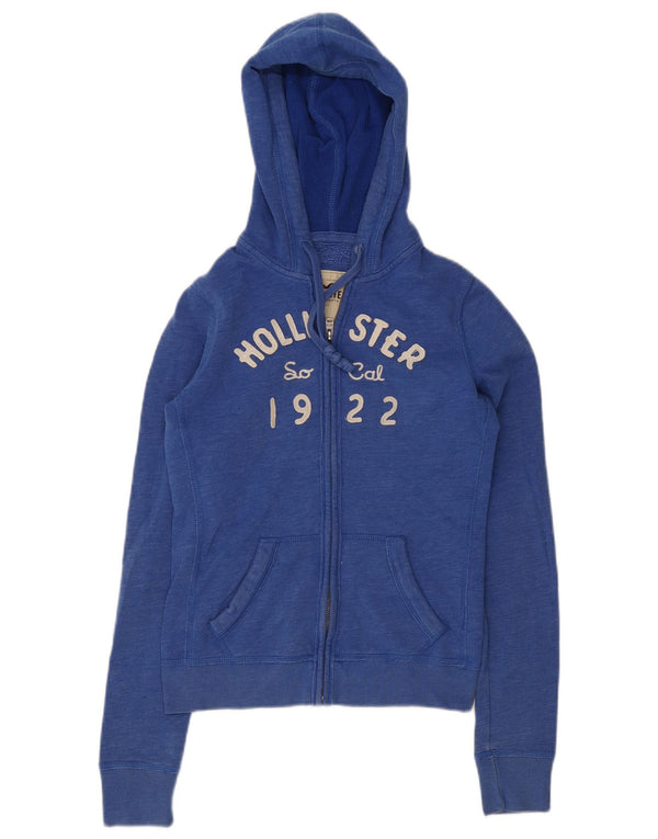 Hollister hættetrøje til kvinder med grafisk lynlås UK 10 Small Blue Flecked Bomuld