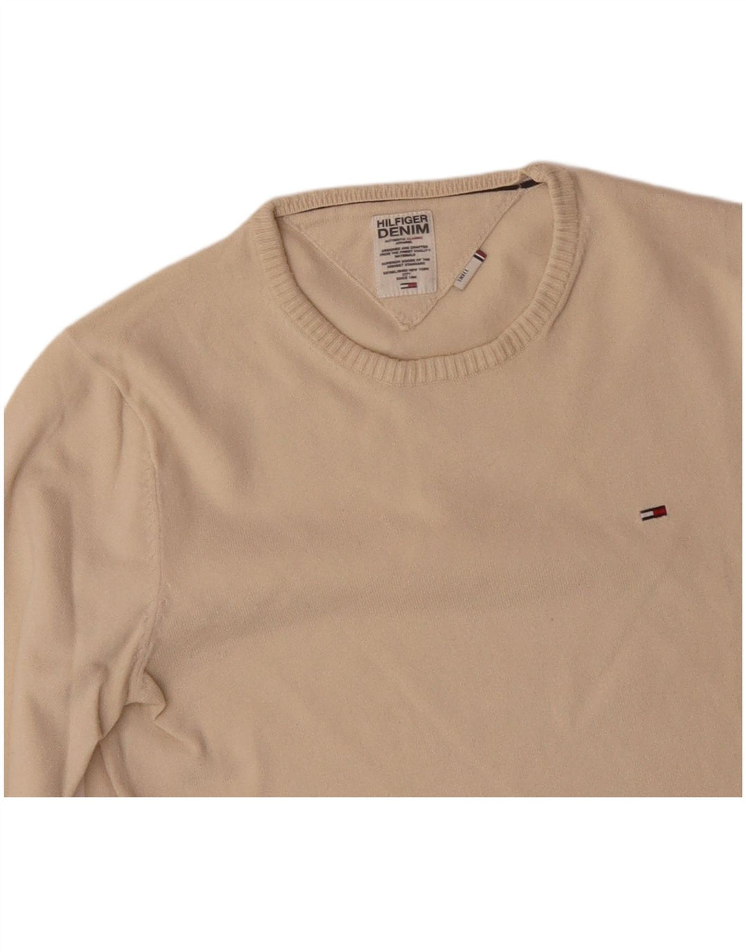 TOMMY HILFIGER Herre sweater med rund hals, lille beige bomuld