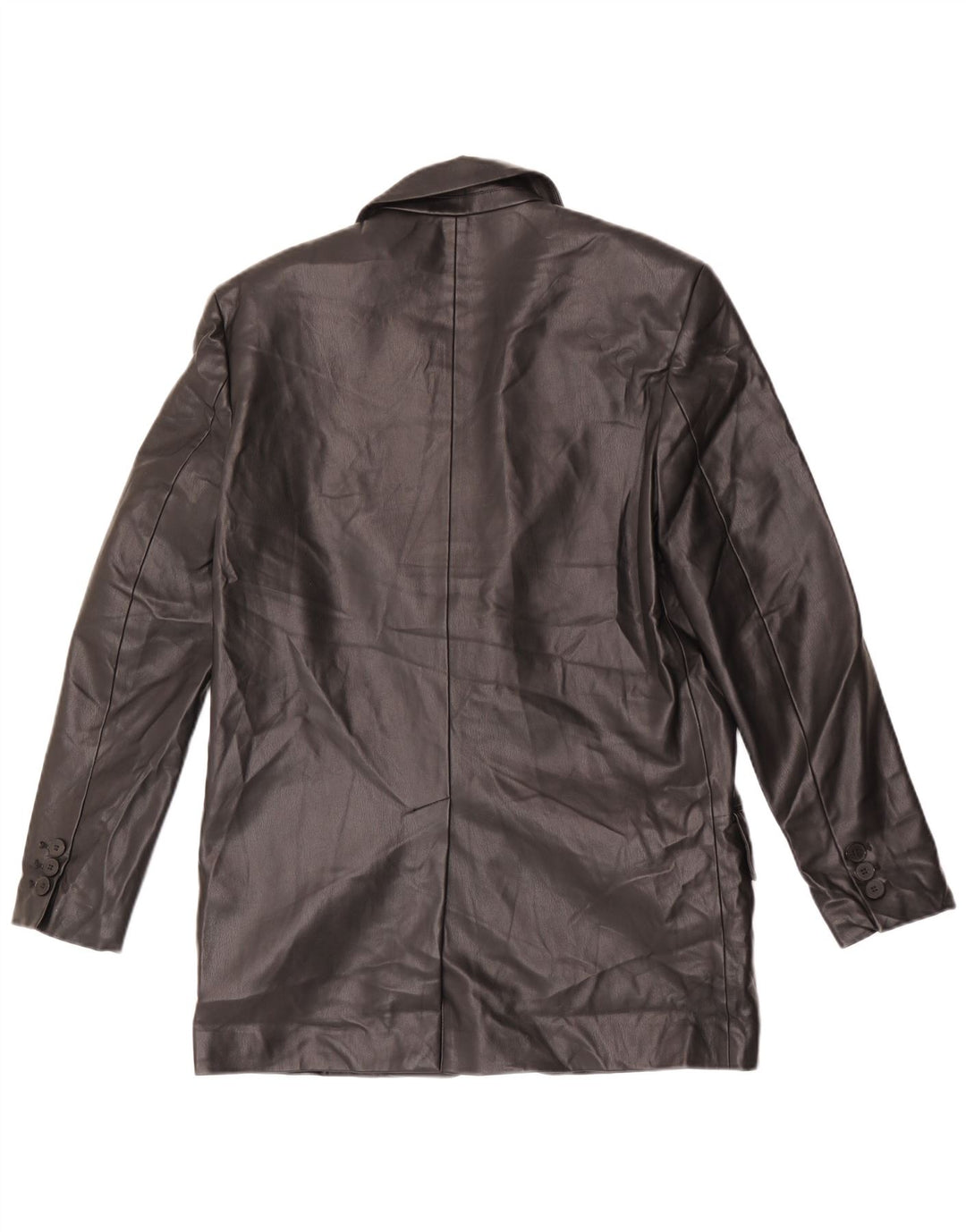 Zara Dame Oversized 2 Buttons imiteret læder Blazer Jacket UK 6 XS Sort