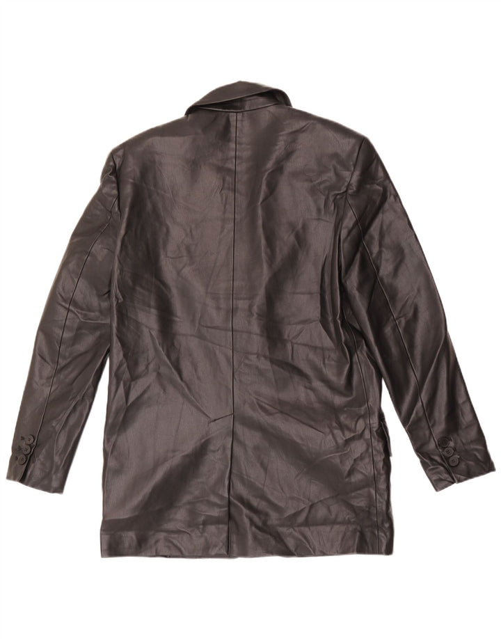 Zara Dame Oversized 2 Buttons imiteret læder Blazer Jacket UK 6 XS Sort