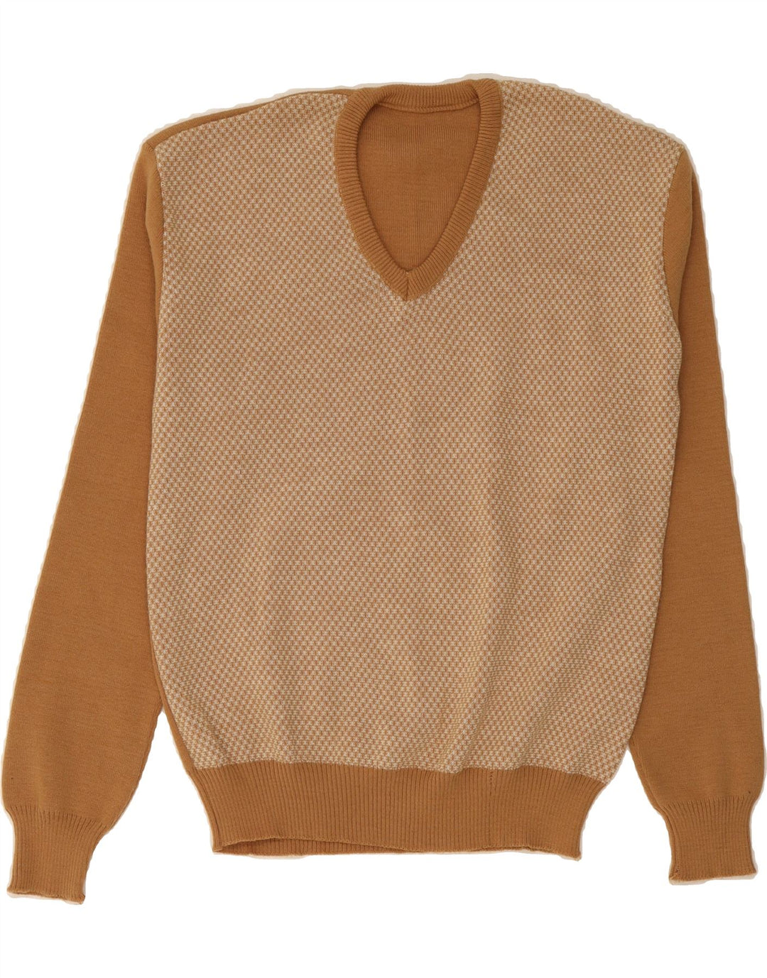 VINTAGE Mens V-Neck Jumper Sweater Medium Brown Vintage Vintage and Second-Hand Vintage from Messina Hembry 