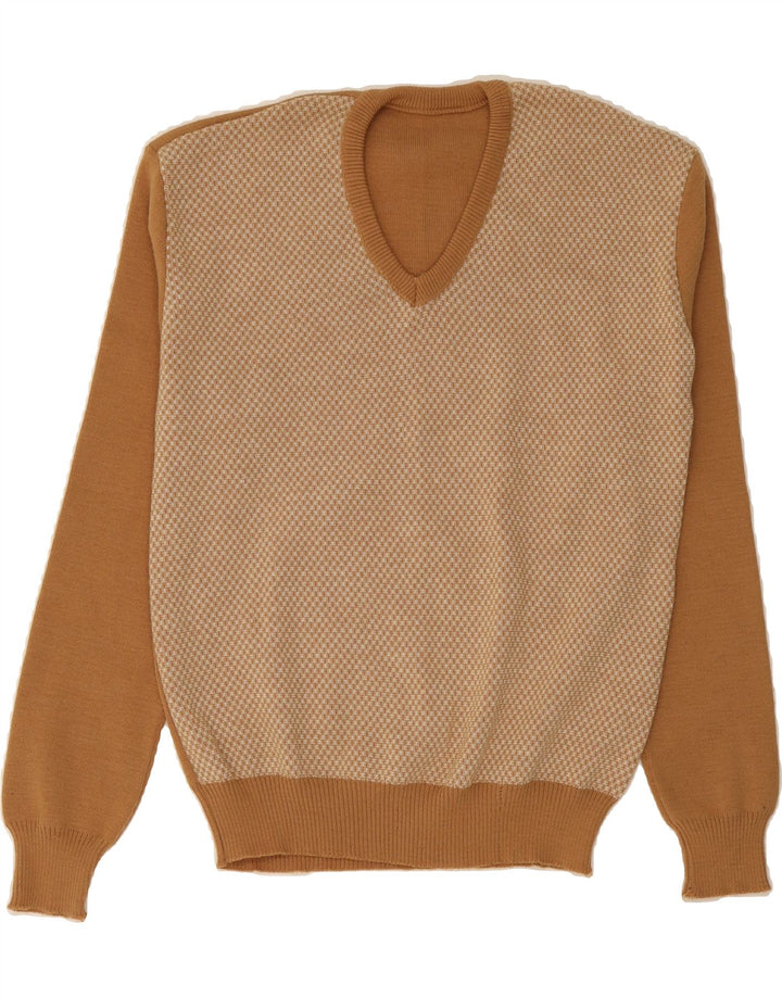 VINTAGE Mens V-Neck Jumper Sweater Medium Brown Vintage Vintage and Second-Hand Vintage from Messina Hembry 