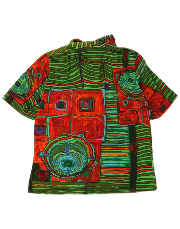 Vintage Dame Polo Shirt UK 14 Medium Multicolored Geometric