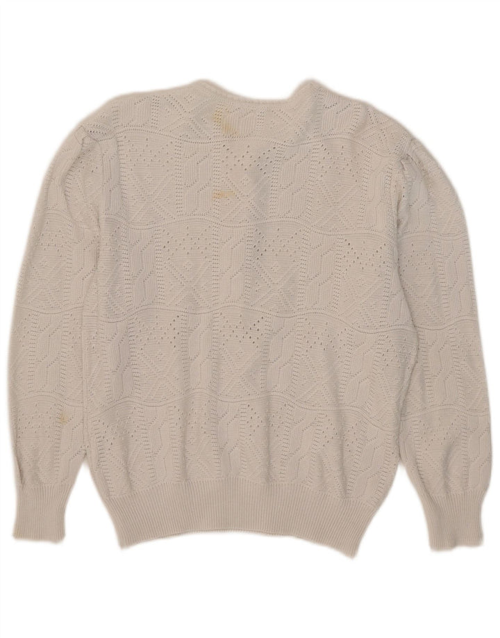 Vintage Womens Button Neck Jumper Sweater IT 42 Medium White Acryl