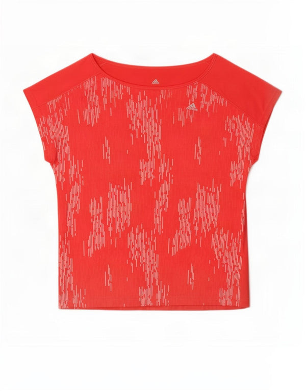 Adidas Dame Climalite Grafisk T-Shirt Top UK 16/18 Stor Rød Polyester