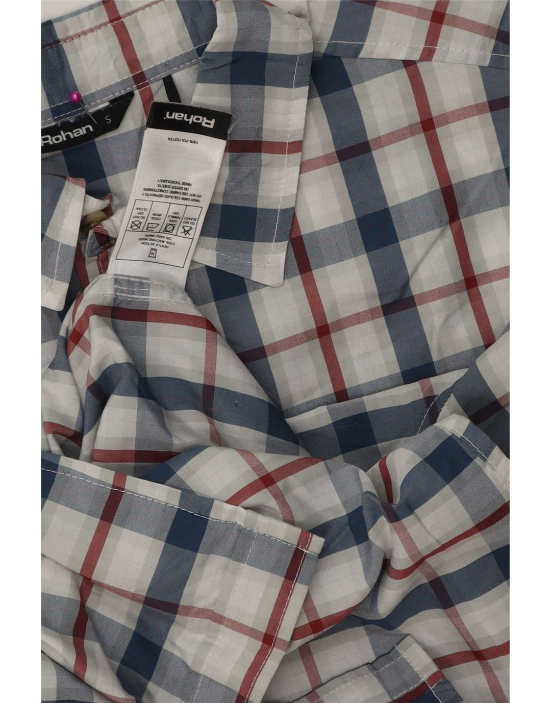 Rohan kortærmet herreskjorte lille blå ternet polyester
