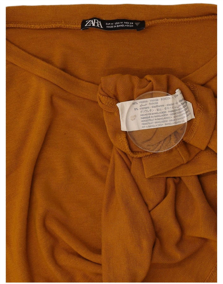 Zara Womens Crop Top Langærmet UK 12 Medium Brown Viscose