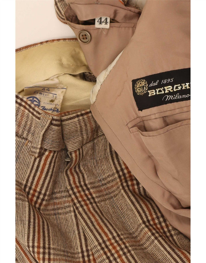 Vintage Herre 3-knap 2-delt jakkesæt IT 44 XS W26 L27 Brun ternet