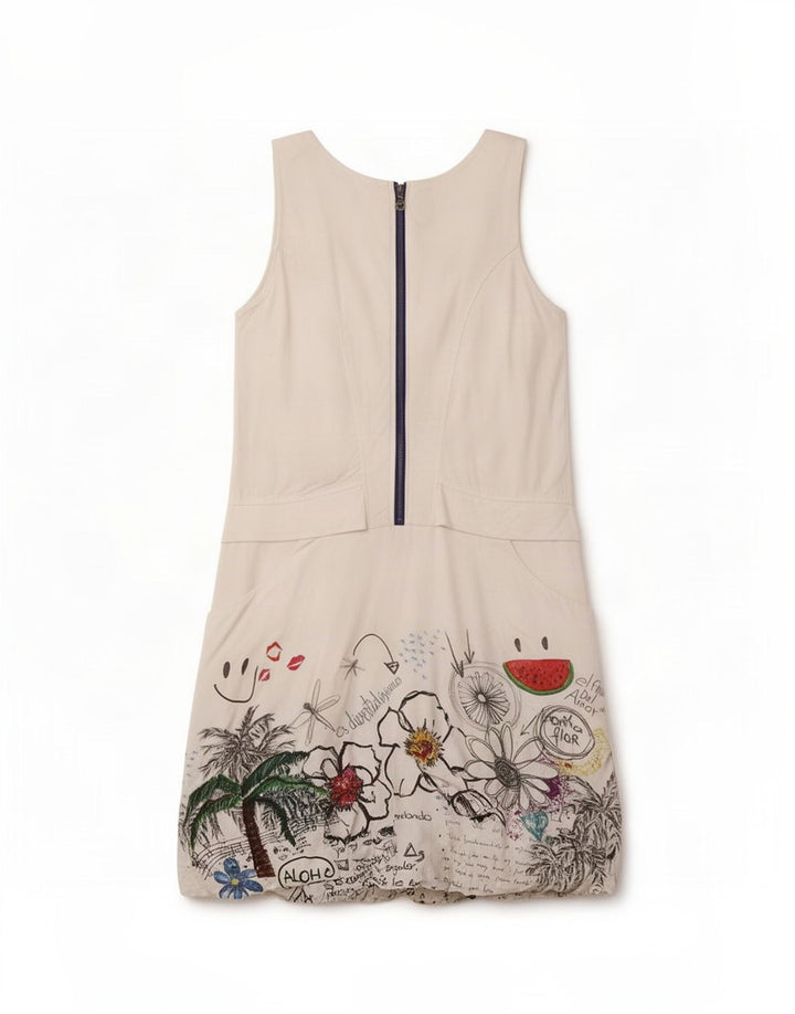 Desigual ærmeløs solkjole til kvinder EU 40 Medium White Floral Viscose