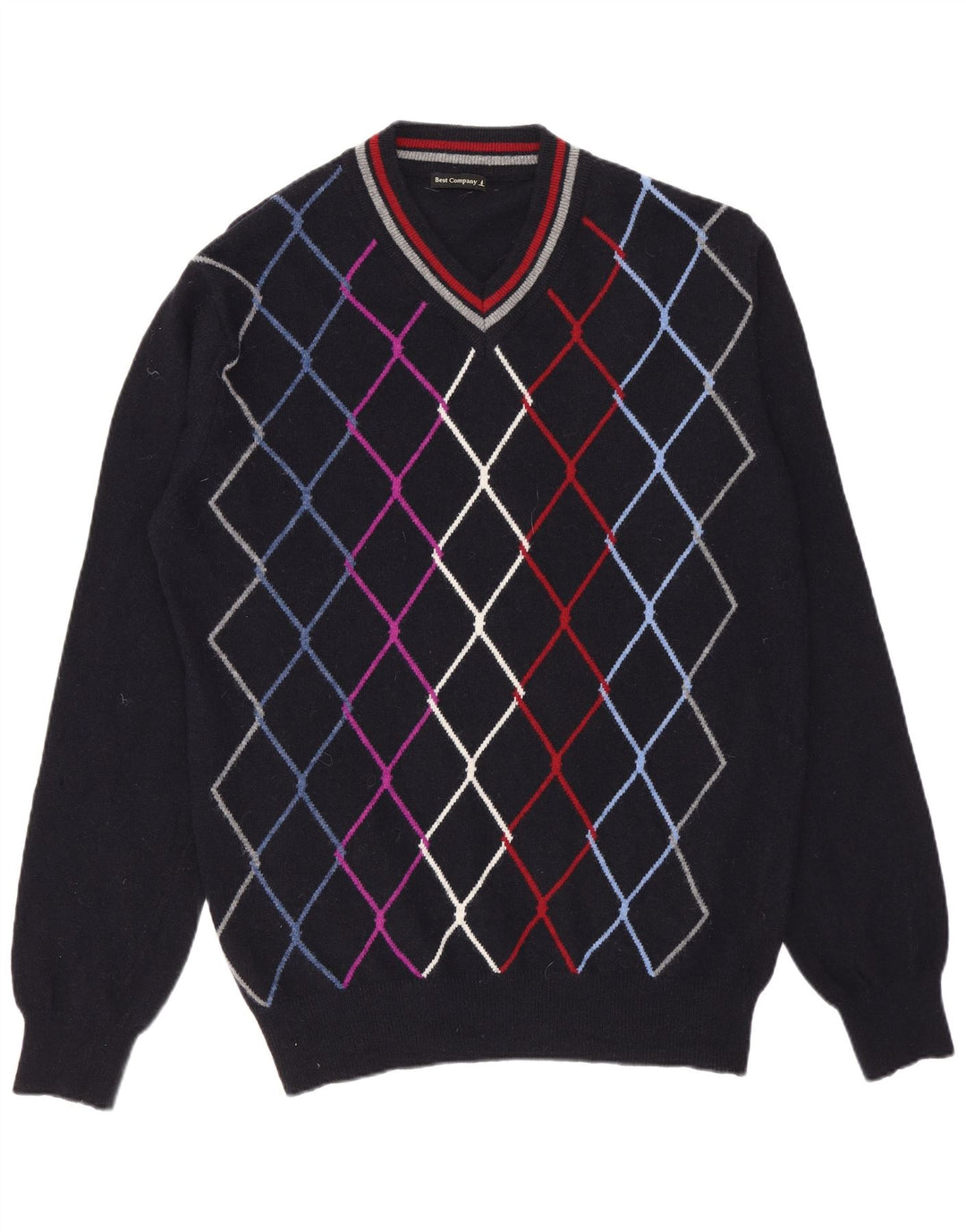 Best Company Herre V-hals sweater Medium Navy Blue Argyle/Diamond