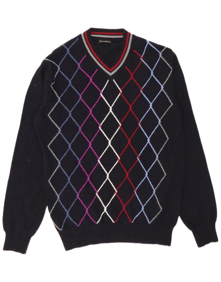Best Company Herre V-hals sweater Medium Navy Blue Argyle/Diamond