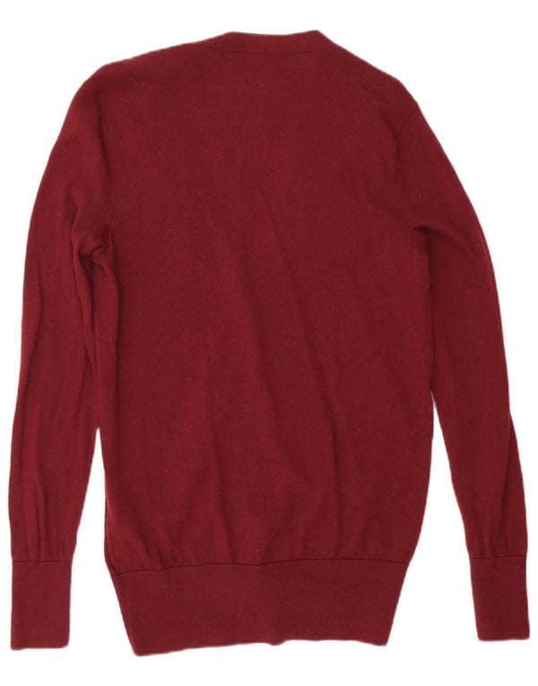 Ralph Lauren Dame Cardigan Sweater UK 16 Large Burgundy Merino Wool