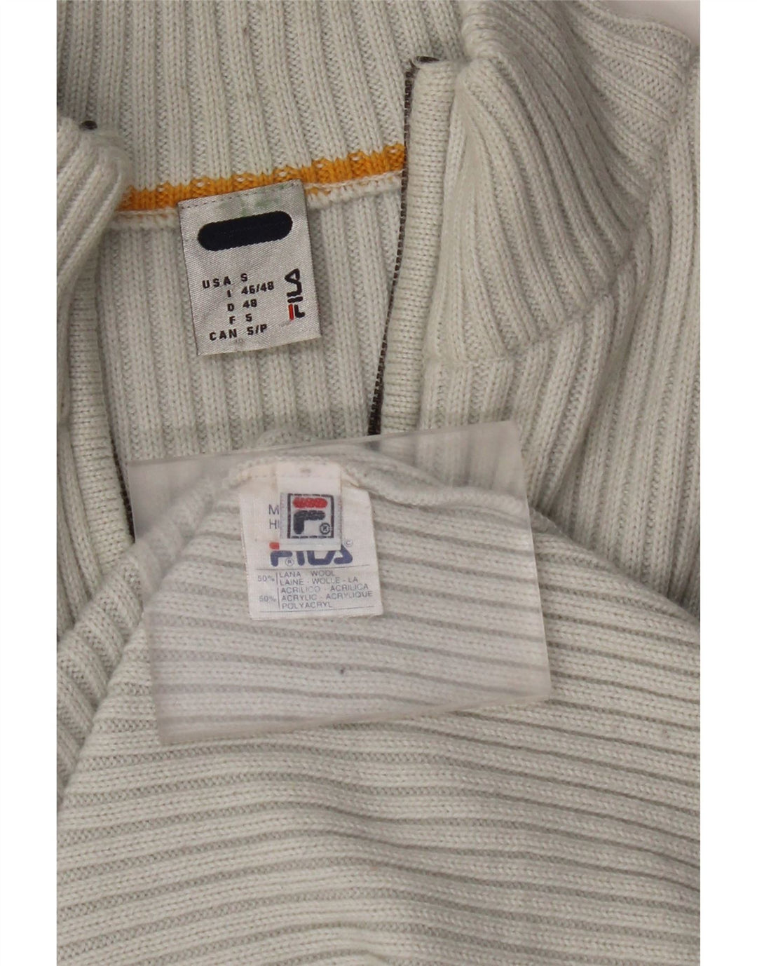 FILA sweater med lynlås til kvinder UK 10 Lille grå stribet uld