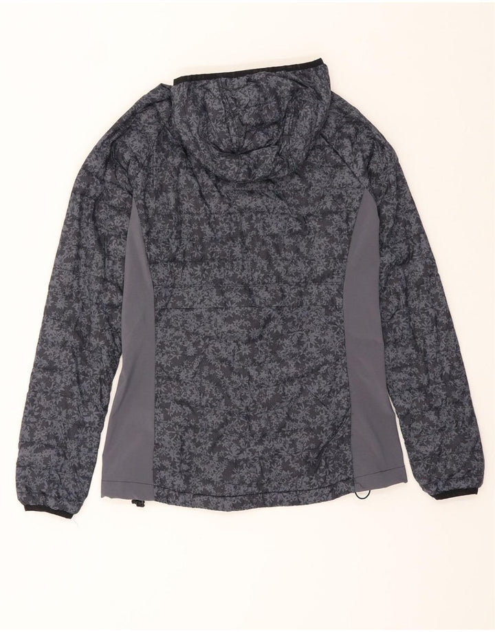 COLUMBIA Womens Hooded Padded Jacket UK 10 Small Grey Floral Polyester Vintage Columbia and Second-Hand Columbia from Messina Hembry 