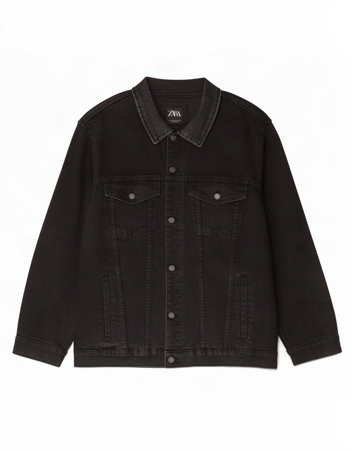 Zara Herre denimjakke UK 44 2XL Sort Bomuld