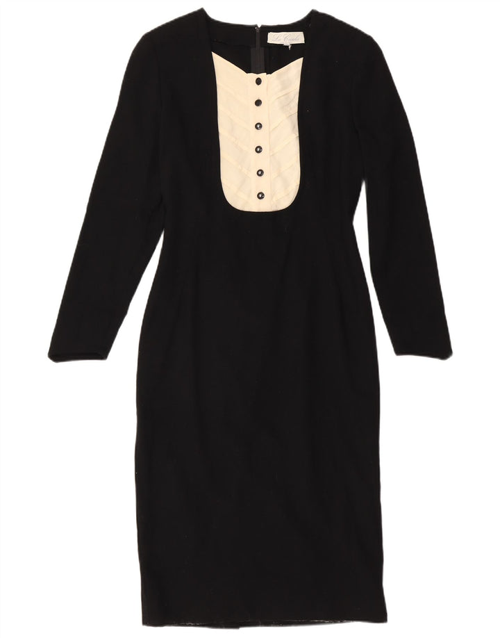 Vintage Dame Langærmet Skede Kjole IT 42 Medium Sort