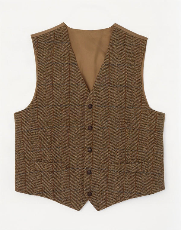 Harris Tweed herrevest 2XL Khaki sildebensuld