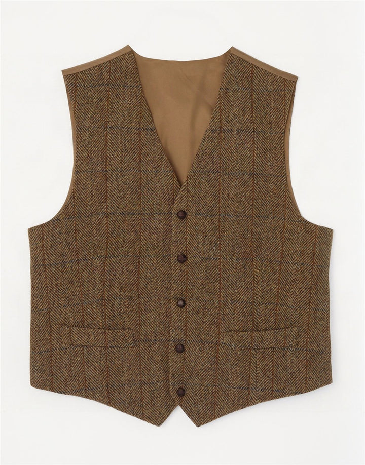 Harris Tweed herrevest 2XL Khaki sildebensuld