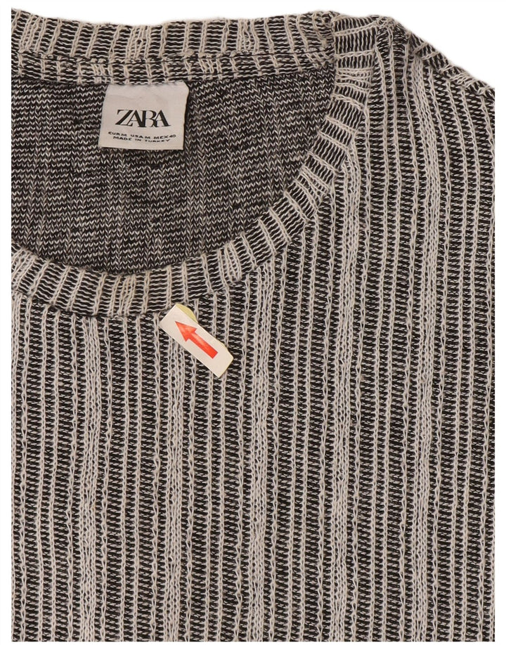 Zara herre T-shirt top mellem grå stribet bomuld