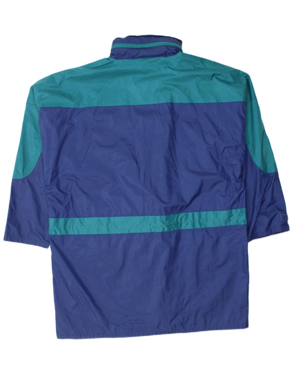 Vintage Regnjakke med hætte til mænd UK 40 Large Blue Colourblock Nylon
