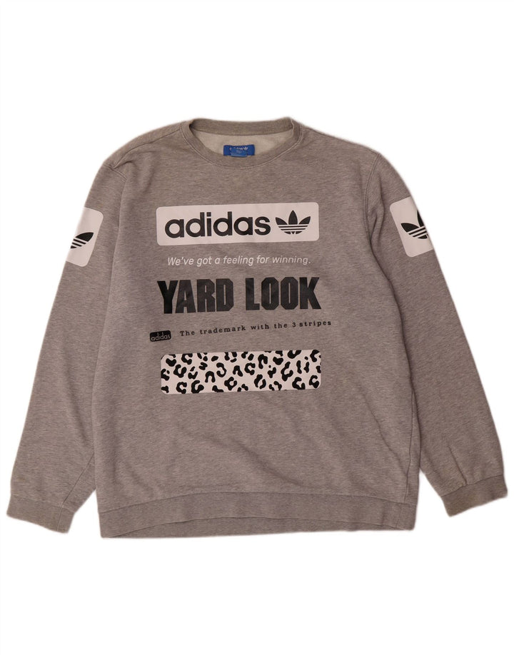 ADIDAS grafisk sweatshirt til mænd, stor grå bomuld
