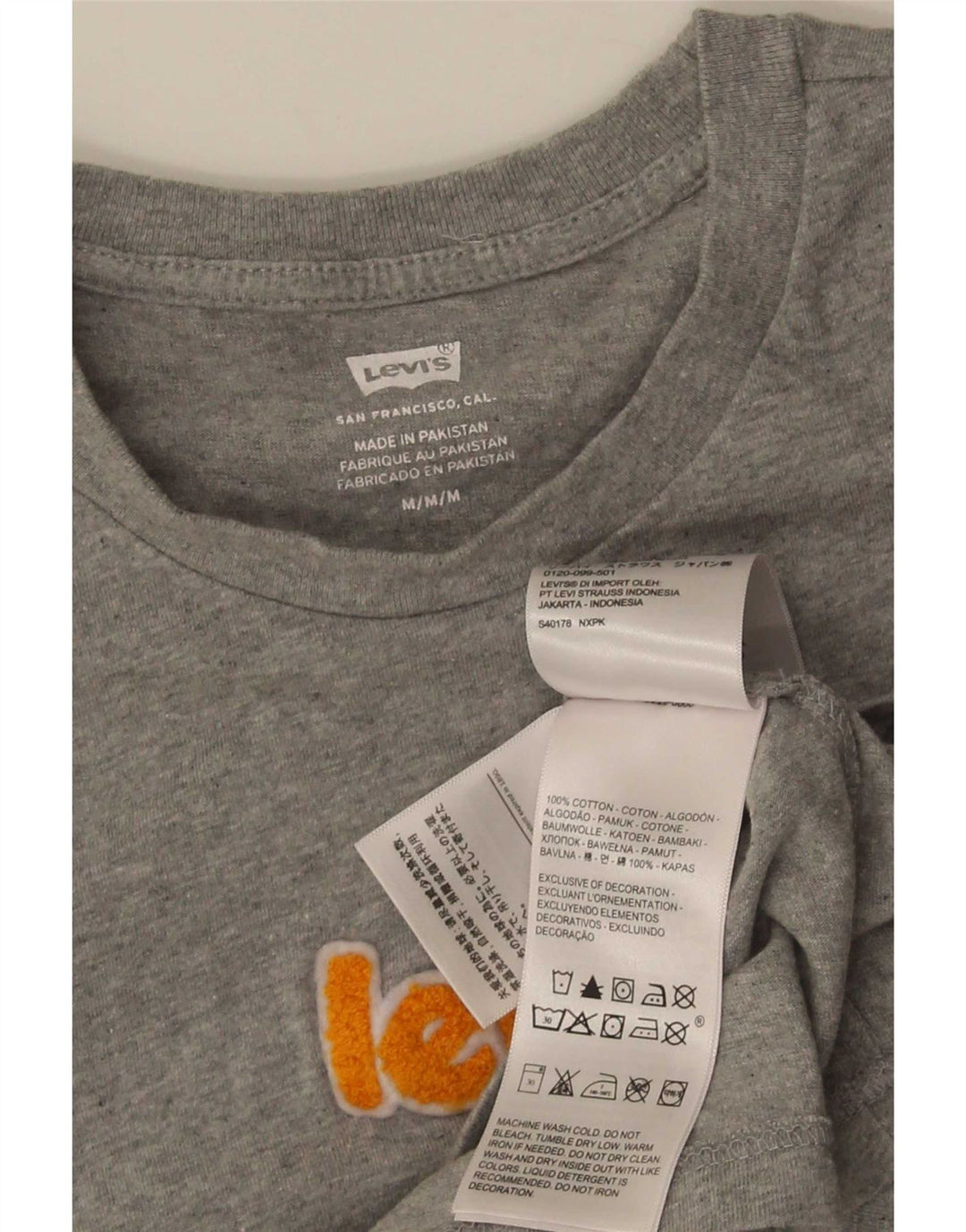 Levi's Dame Grafisk T-Shirt Top UK 12 Medium Grå Bomuld