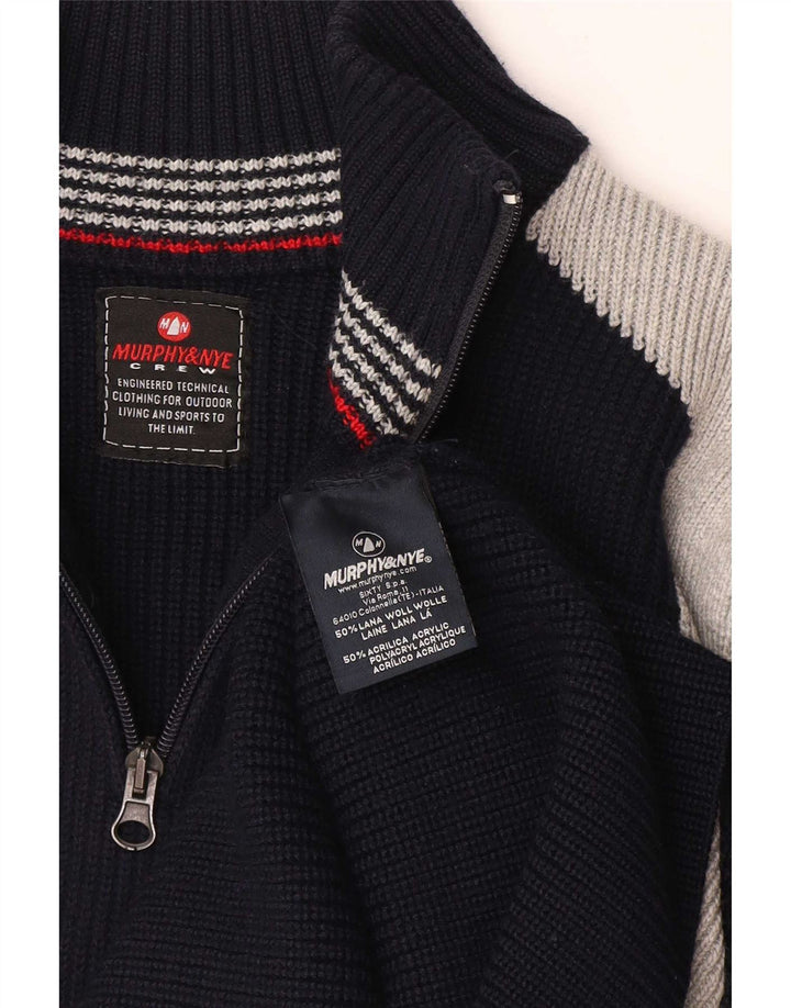 Murphy & Nye Herre Zip Neck Sweater Small Navy Blue Colourblock Uld