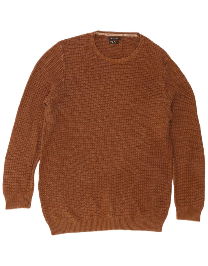 Massimo Dutti Herre Crew Neck Jumper Sweater Stor Brun Bomuld
