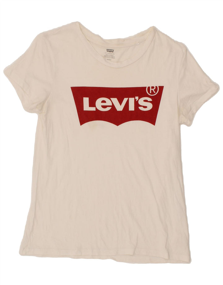 LEVI'S Womens Graphic T-Shirt Top UK 10 Small White Cotton Vintage Levi's and Second-Hand Levi's from Messina Hembry 