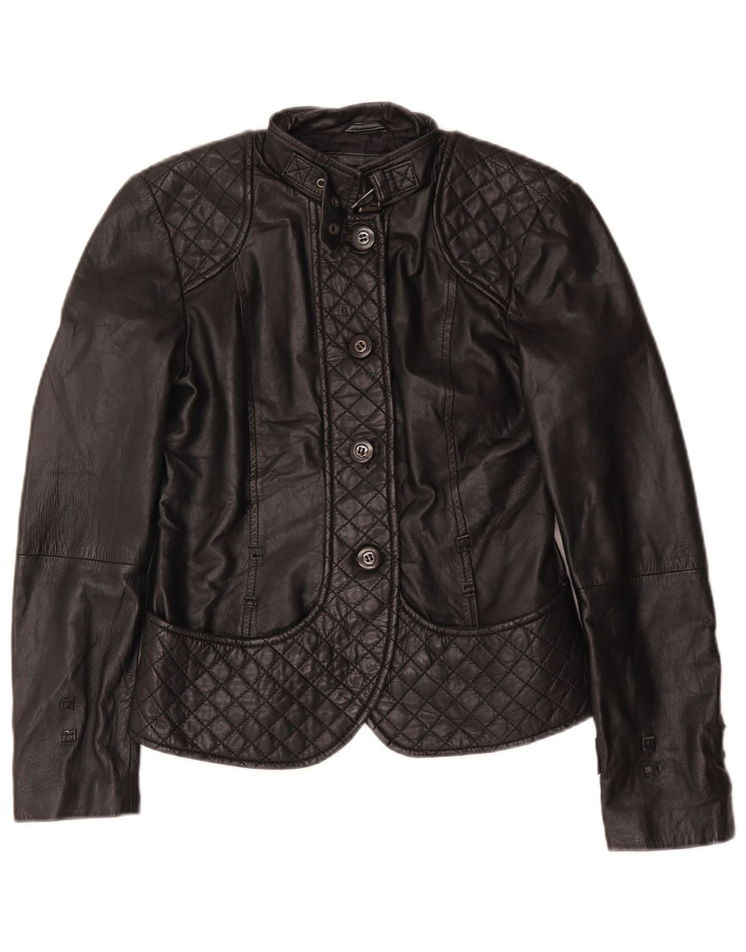 Zara Dame Læderjakke UK 12 Medium Sort