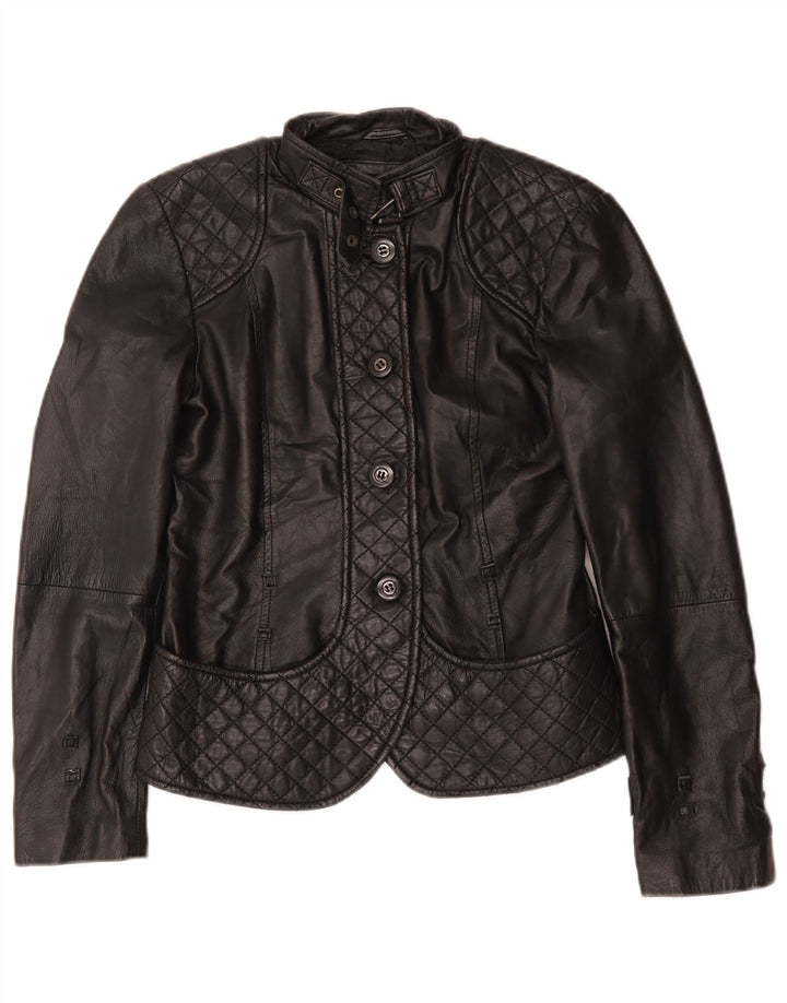 Zara Dame Læderjakke UK 12 Medium Sort