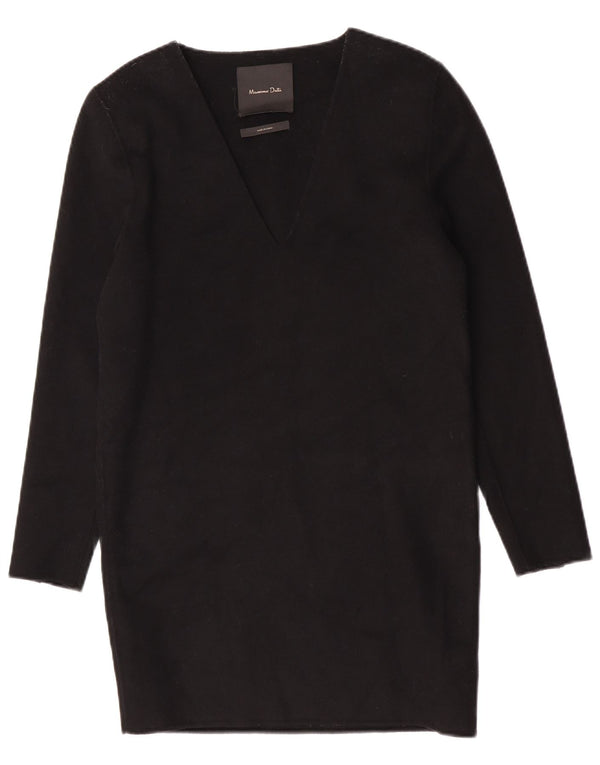 Massimo Dutti Dame Langærmet Oversized Jumper Kjole UK 6 XS Sort Uld