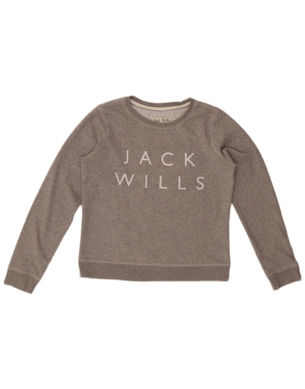 JACK WILLS Graphic Sweatshirt Jumper UK 12 Medium Grey Flecked