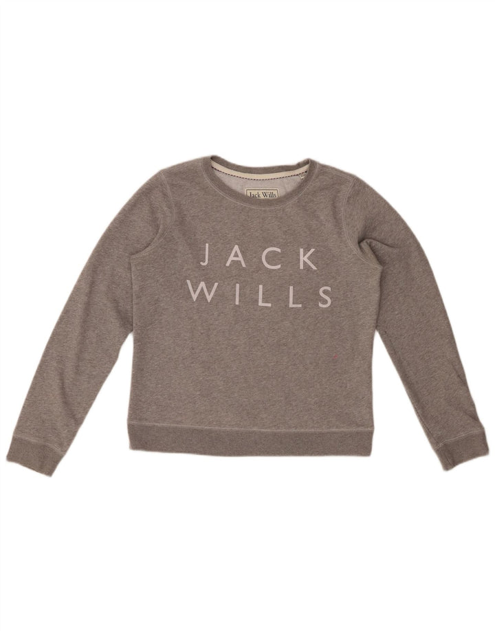 JACK WILLS Graphic Sweatshirt Jumper UK 12 Medium Grey Flecked