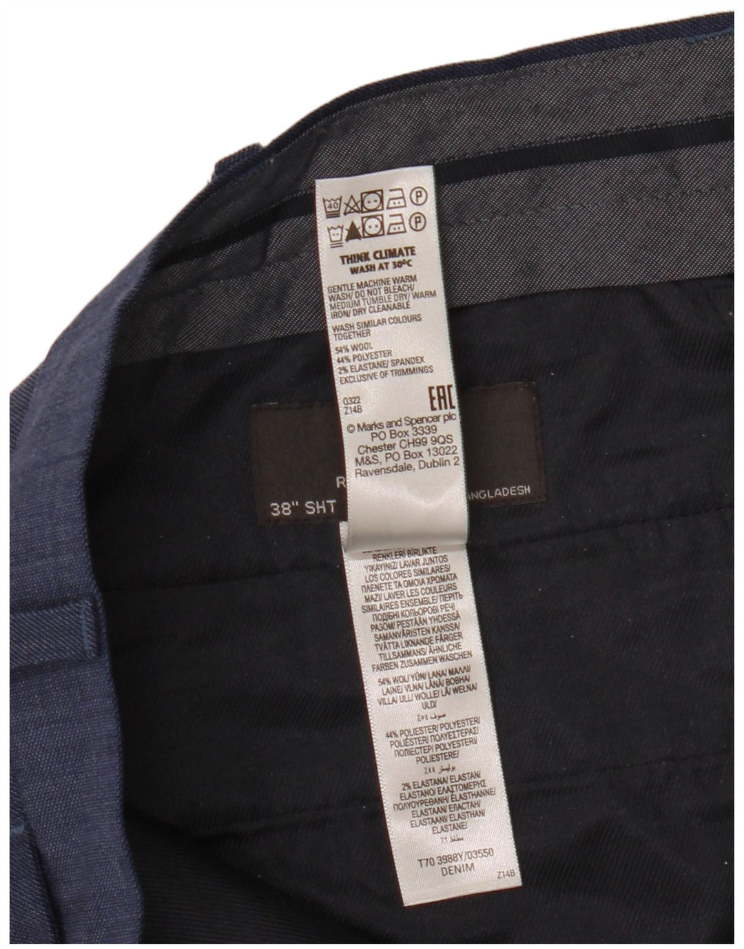 Marks & Spencer Herre Regular Fit Suit Bukser W38 L29 Blue Wool
