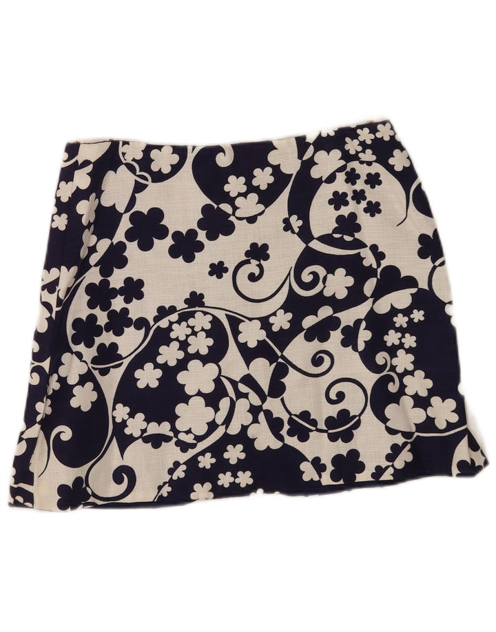 Vintage dame mini nederdel W28 Medium marineblå blomster
