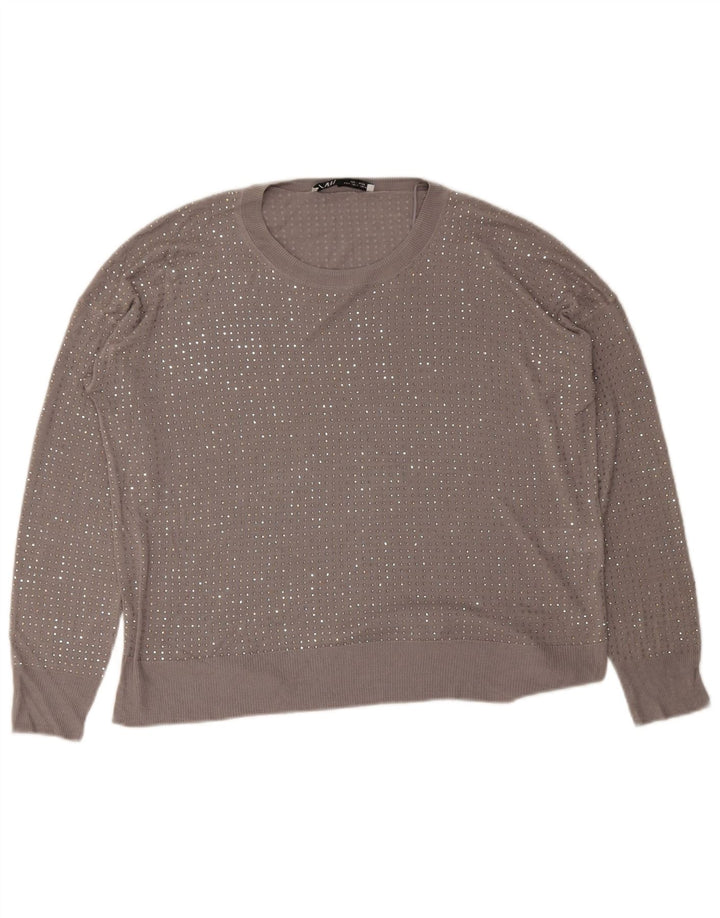 Zara Damebluse Top UK 14 Medium Grey Spotted Viscose