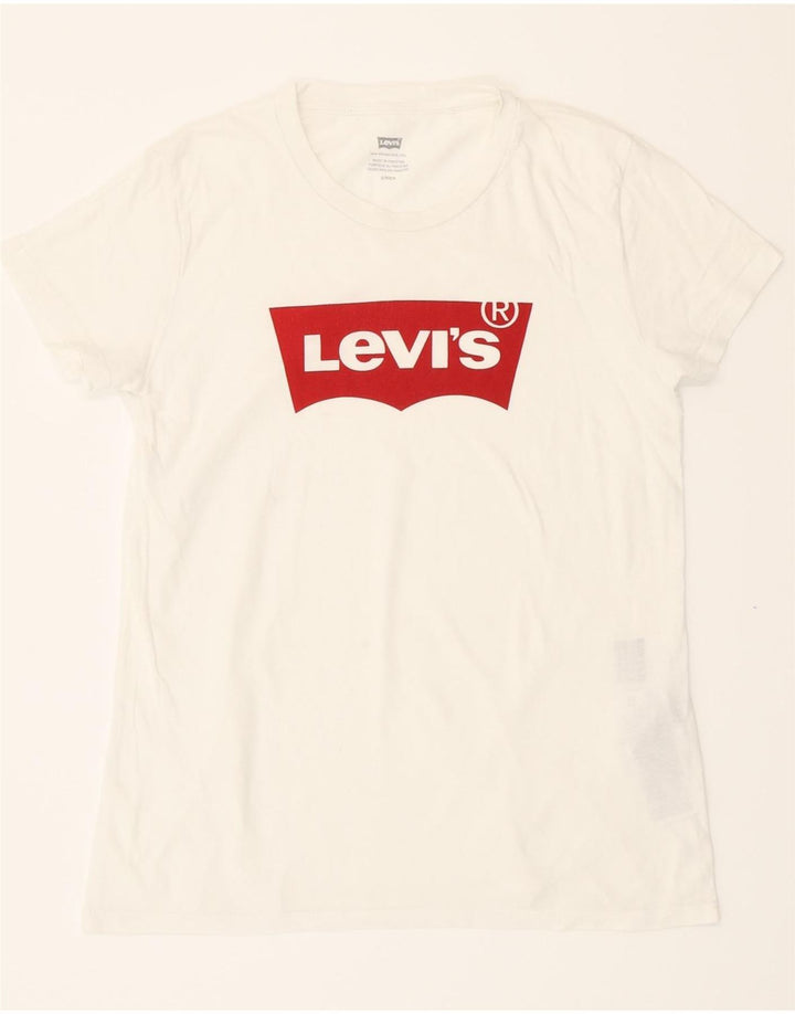 LEVI'S Womens Graphic T-Shirt Top UK 10 Small White Cotton Vintage Levi's and Second-Hand Levi's from Messina Hembry 