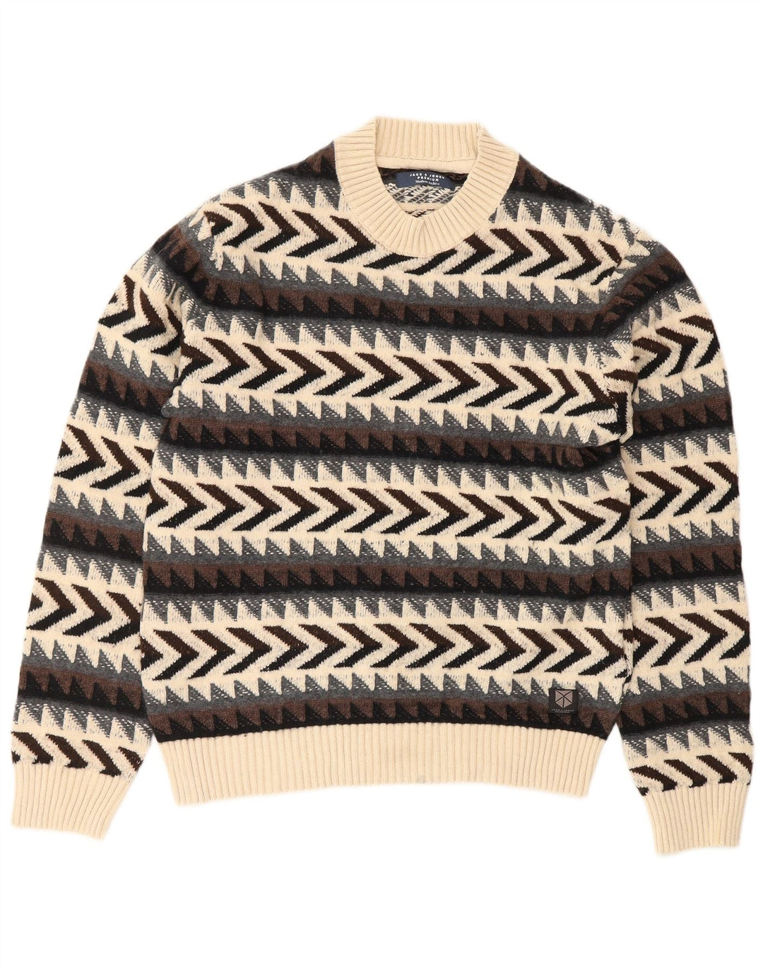 JACK & JONES Mens Crew Neck Jumper Sweater Medium Multicoloured Chevron