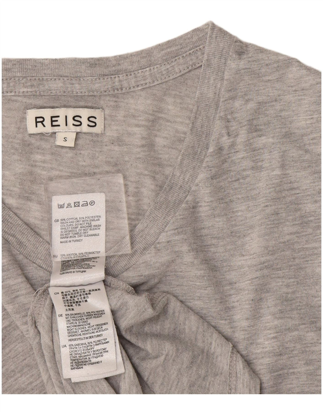Reiss Herre T-Shirt Top Lille grå Flecked Bomuld