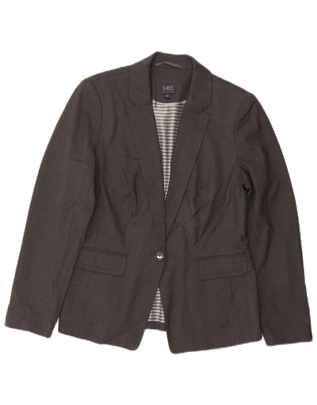 Marks & Spencer Dame 1-knaps blazerjakke UK 12 Medium Grey Polyester