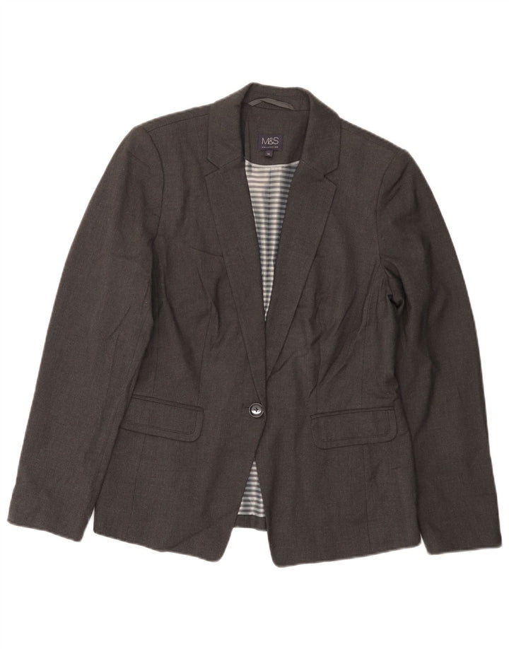 Marks & Spencer Dame 1-knaps blazerjakke UK 12 Medium Grey Polyester