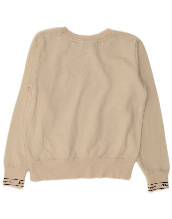 Champion Dame Grafisk Oversized Sweatshirt Jumper UK 10 Small Off White
