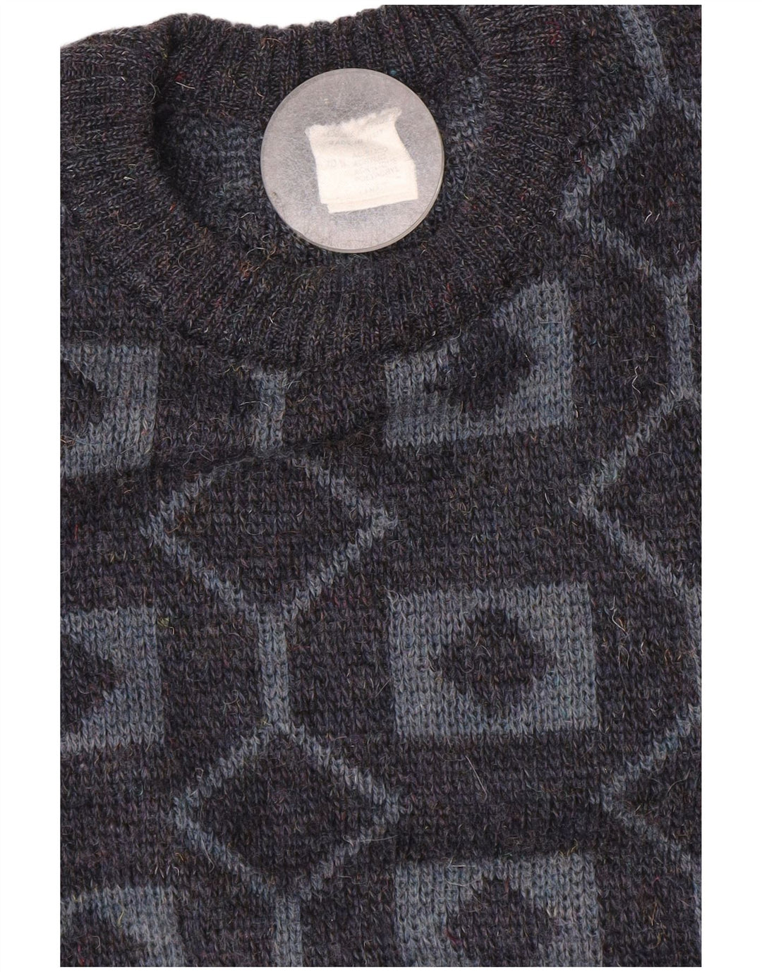 Vintage herre rund hals sweater mellemgrå geometrisk akryl