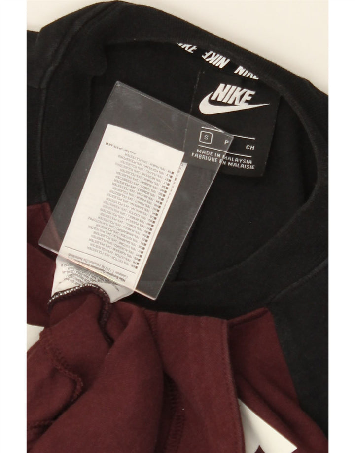 NIKE Womens Oversized Sweatshirt Jumper UK 10 Small Maroon Colourblock Vintage Nike and Second-Hand Nike from Messina Hembry 