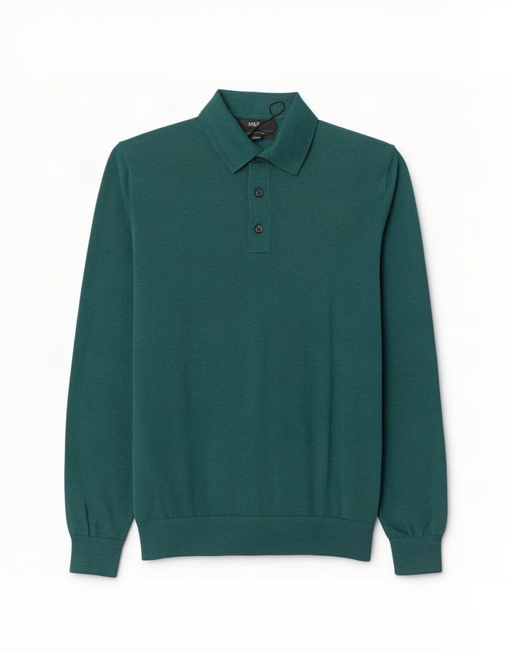 Marks & Spencer Herre Polo Neck Jumper Sweater Medium Grøn Bomuld