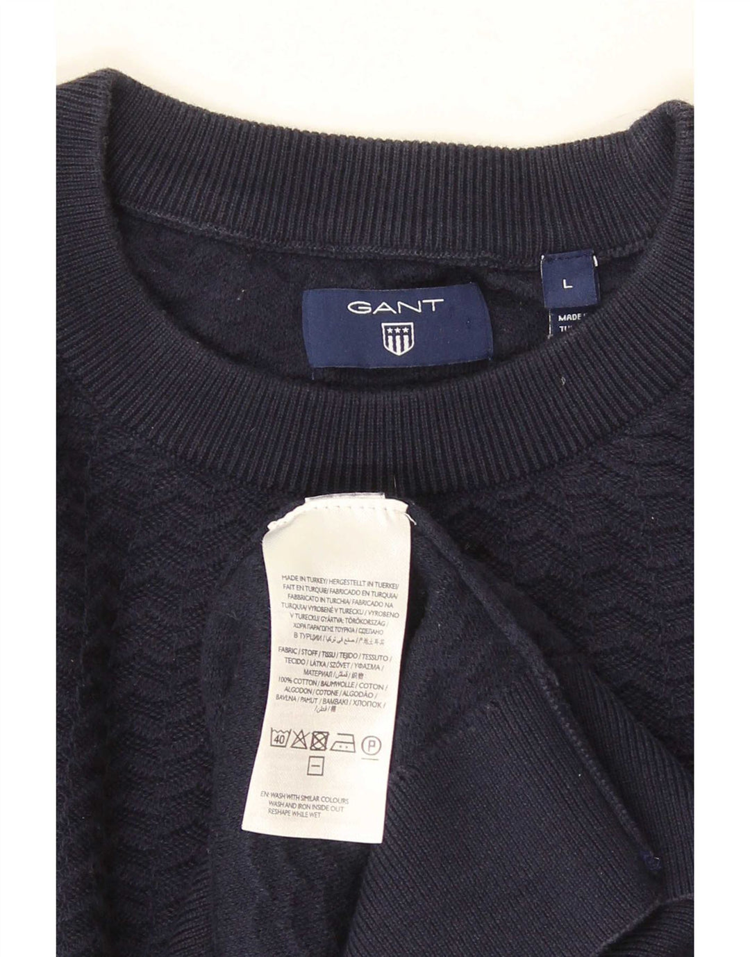 Gant herre rund hals sweater stor marineblå Chevron bomuld