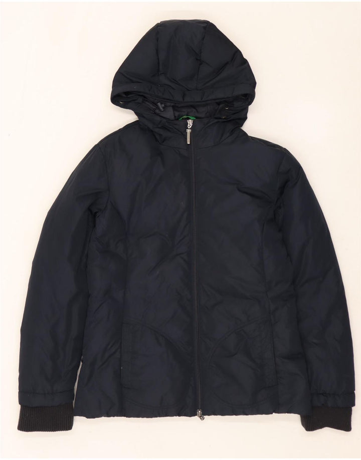 BENETTON Polstret hættejakke til kvinder UK 14 Medium Navy Blue