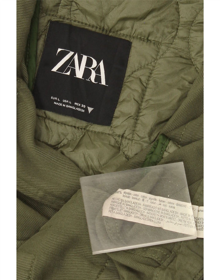 Zara Dame Military Jacket UK 16 Stor Khaki Bomuld