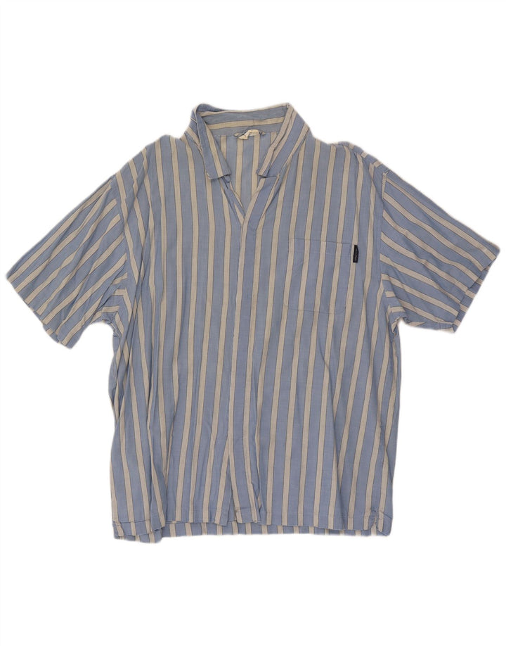 Calvin Klein Mens Short Sleeve Pullover Shirt Large Blue Striped Cotton